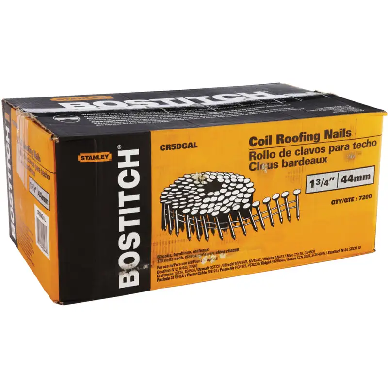 Bostitch 1-3/4 Inch 14 Ga Angled Coil Galvanized Roofing Nails 7200 Pack