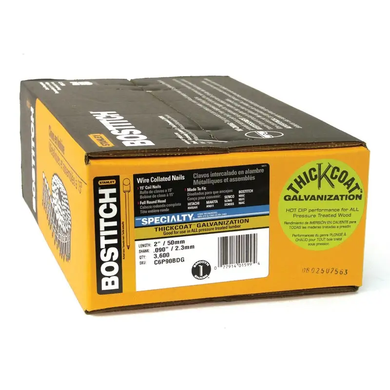 Bostitch 2 Inch 15 Degree Angled Coil Galvanized Siding Nails 3600 Pack