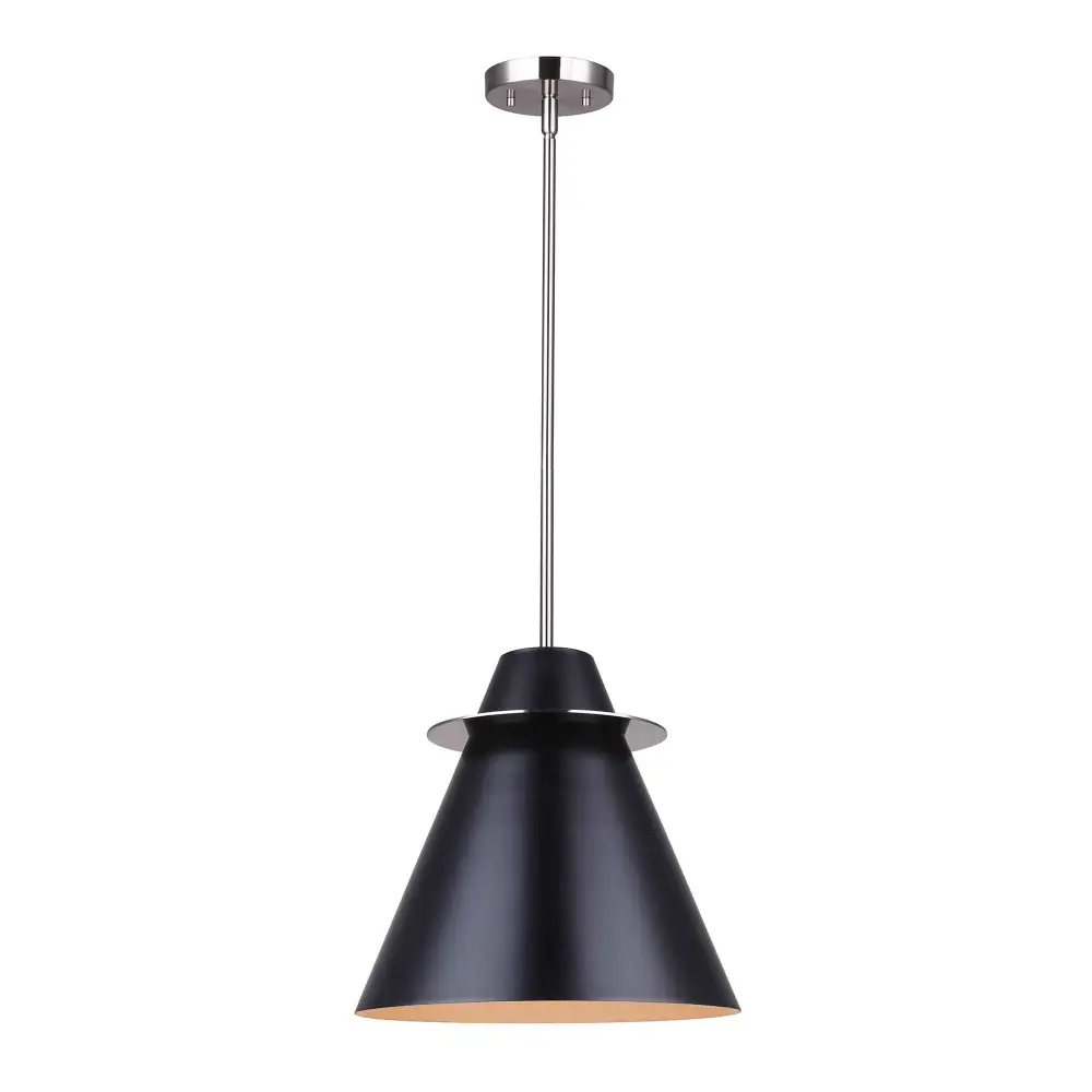Talia 1-Bulb Ceiling Light Black and Brushed Nickel, 12" x 19-1/2" to 61-1/2"