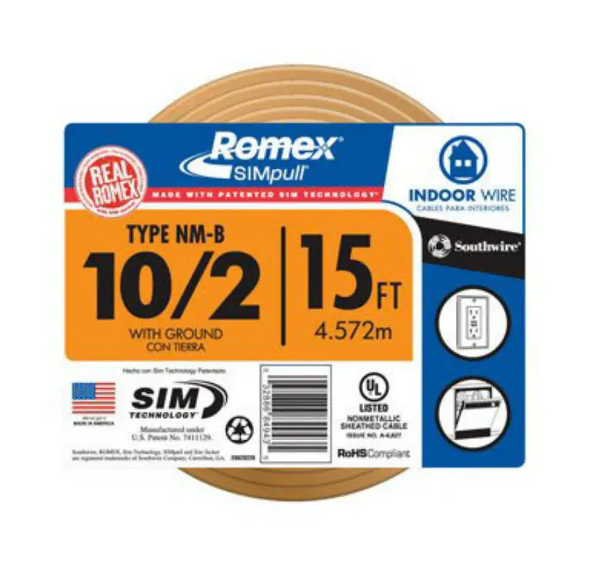 Southwire 28829026 Romex Non-Metallic Sheathed Cable 15' Copper Wire