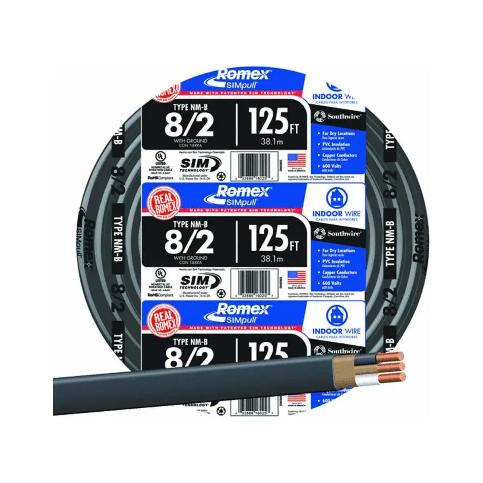 Southwire 28893602 Romex Non-Metallic Sheathed Cable w/Ground 8/2 Copper 125'