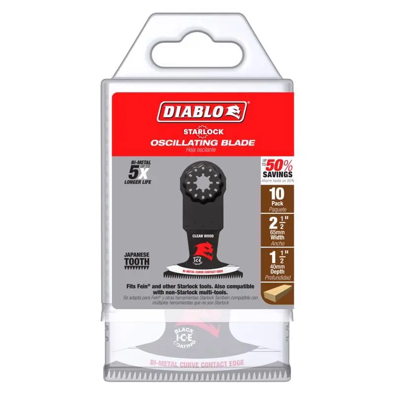 Diablo Starlock 2-1/2 Inch Bi-Metal Curved Contact Edge Oscillating Blade Clean Wood 10 Pack
