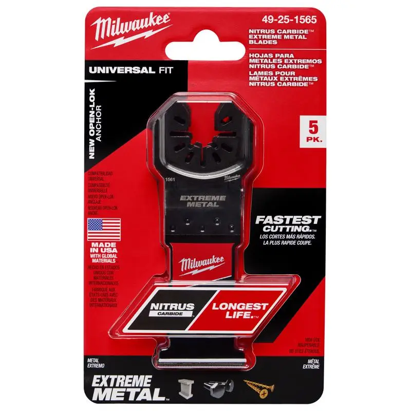 Milwaukee Nitrus Carbide 1-3/8 Inch Open-Lok Oscillating Blade Multi-Material 5 Pack