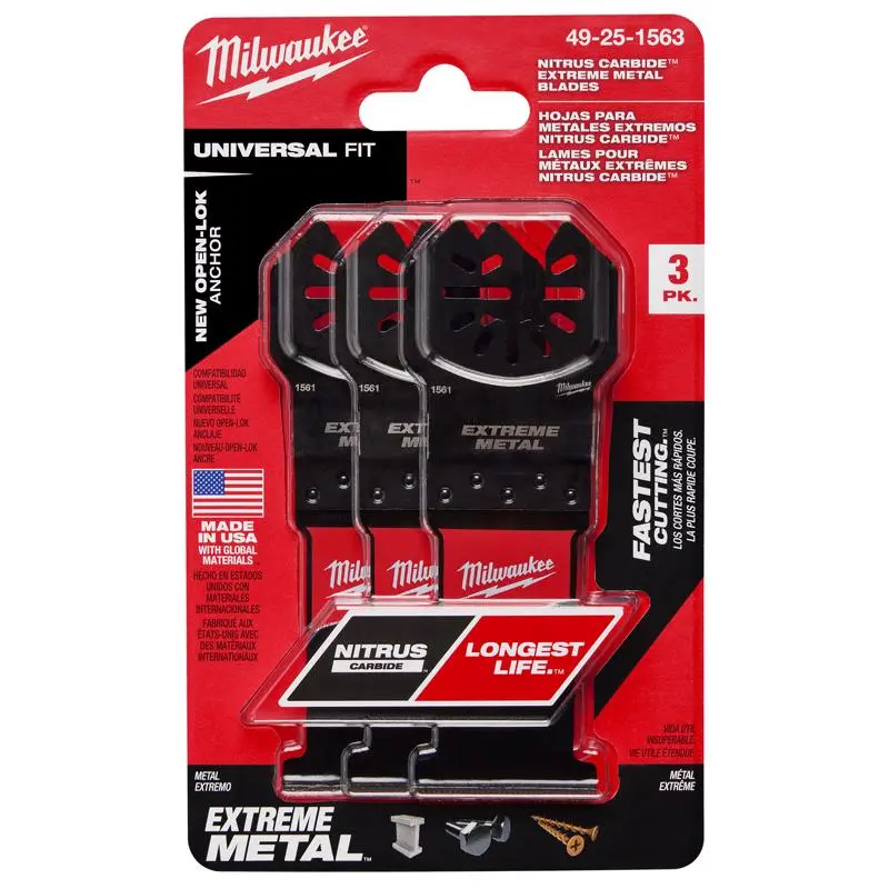 Milwaukee Nitrus Carbide 1-3/8 Inch Open-Lok Oscillating Blade Multi-Material 3 Pack