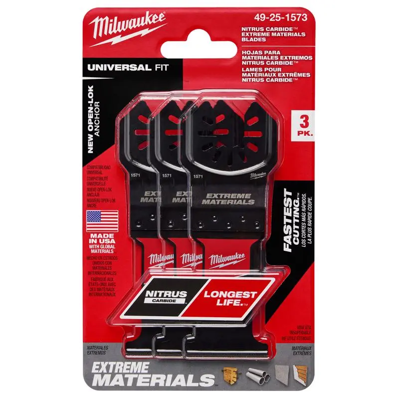 Milwaukee Nitrus Carbide 1 3 8 Inch Open Lok Oscillating Saw Blade Multi Material 3 Pack