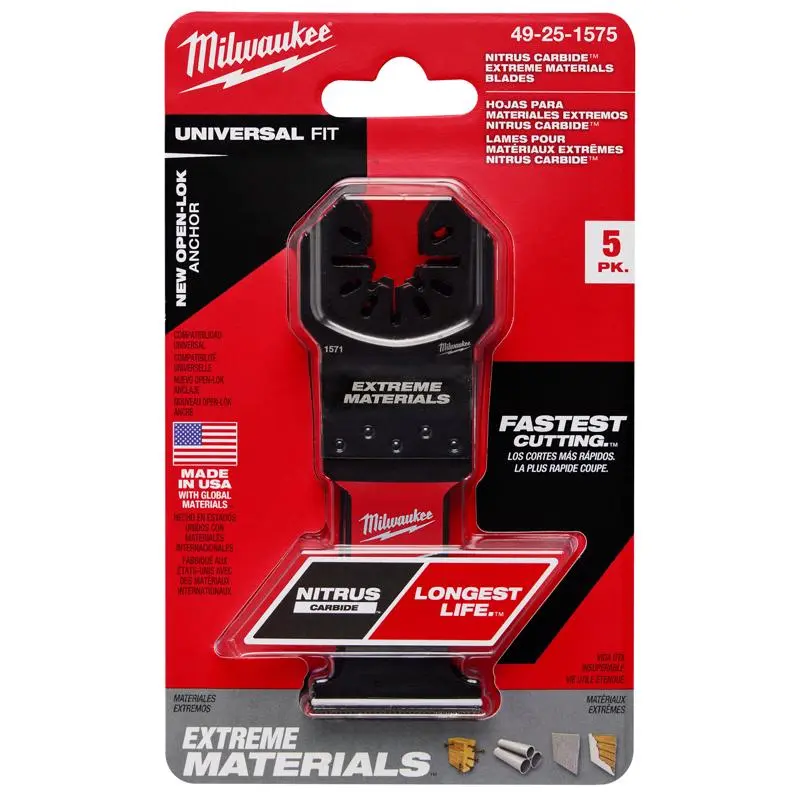 Milwaukee Nitrus Carbide 1 3 8 Inch Open Lok Oscillating Saw Blade Multi Material 5 Pack