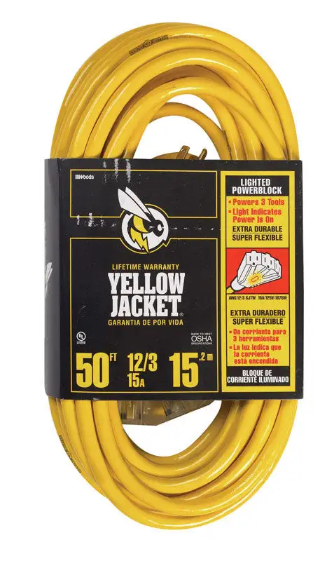 Yellow Jacket Indoor Outdoor 50 ft. L Yellow Triple Outlet Cord 12/3 SJTW