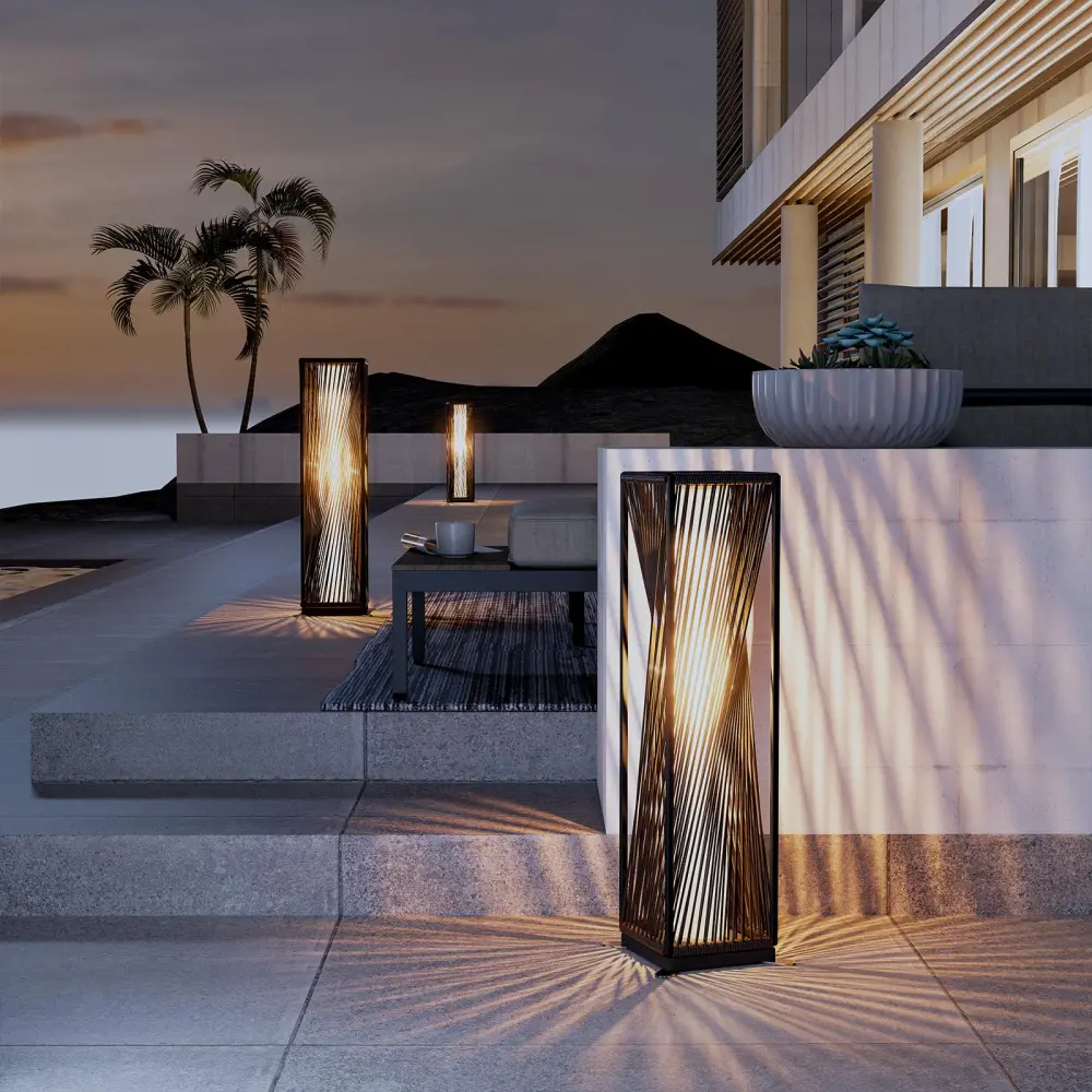 Energy Efficient LED Resin Wicker Slanted Rattan Outdoor Solar Floor Lamp-Dazzle Dance