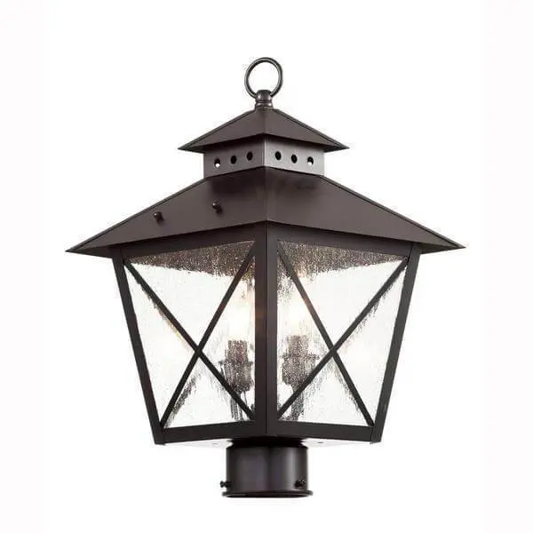 Farmhouse 2-Light Outdoor Ebony Post Top Lantern Seeded Glass Damaged Box