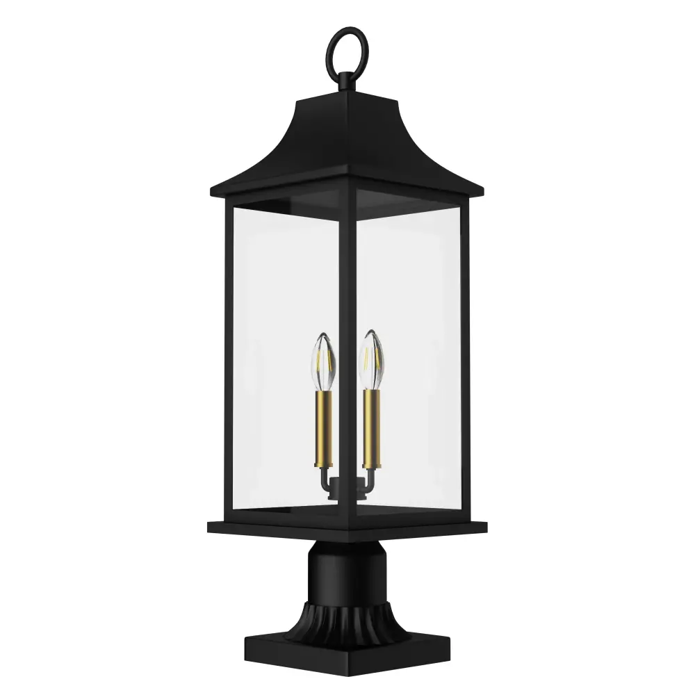 Pathfinder 2 - Light 23.6''h Black And Gold Iron Outdoor Post Light Crystal Tempered Glass #7091
