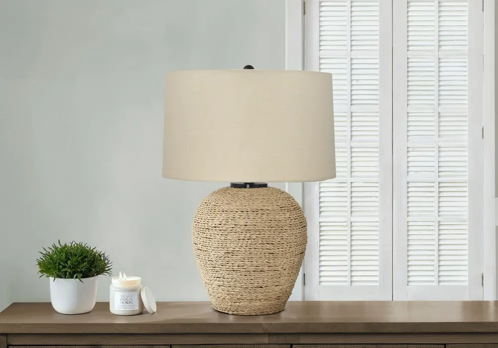 Lighting, Table Lamp, Rattan, Resin, Transitional - Buff