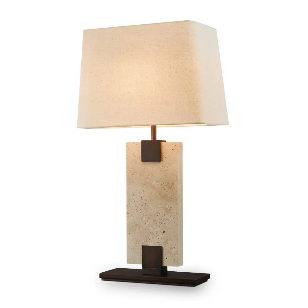 Madison Table Lamp - Travertine & Off White Flax