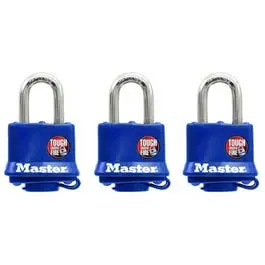 Keyed Laminated Padlocks Blue Weatherproof Covers 3-Pack Master Lock
