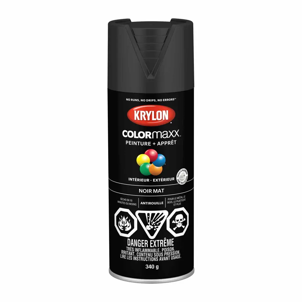 Krylon COLORMAXX Paint + Primer Flat Ebony, 340 g Satin Finish