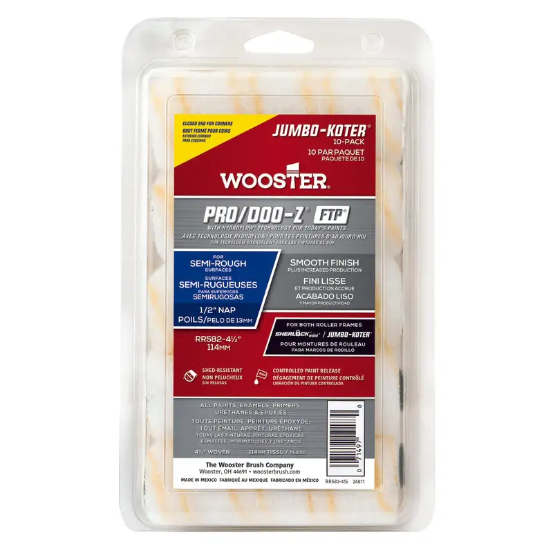 Wooster Pro/Doo-Z 4.5 W X 1/2 S Jumbo Paint Roller Cover 10 pk Pack 4 Smooth Painting