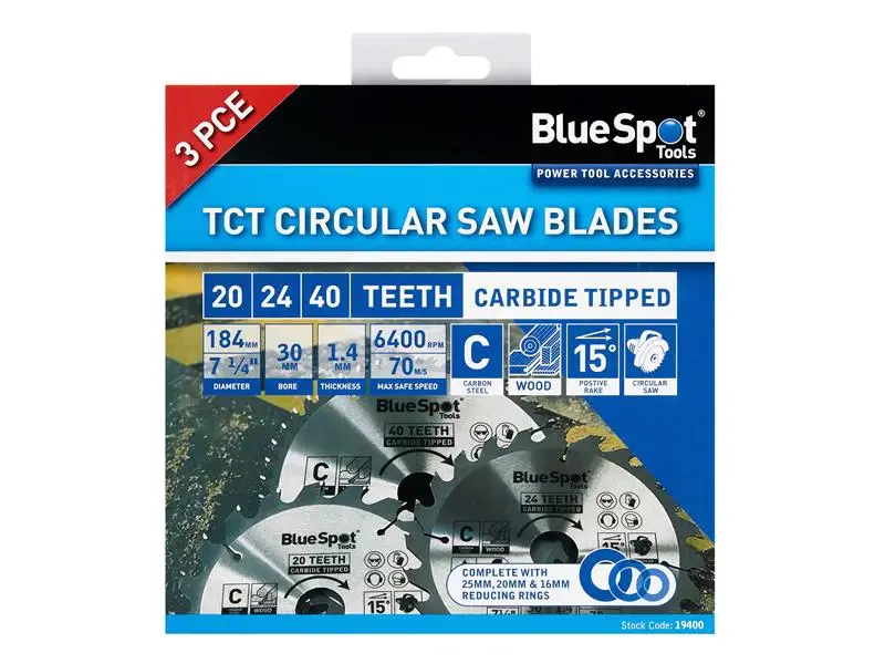 BlueSpot Tools 184mm Circular Saw Blade Place, 3 Piece