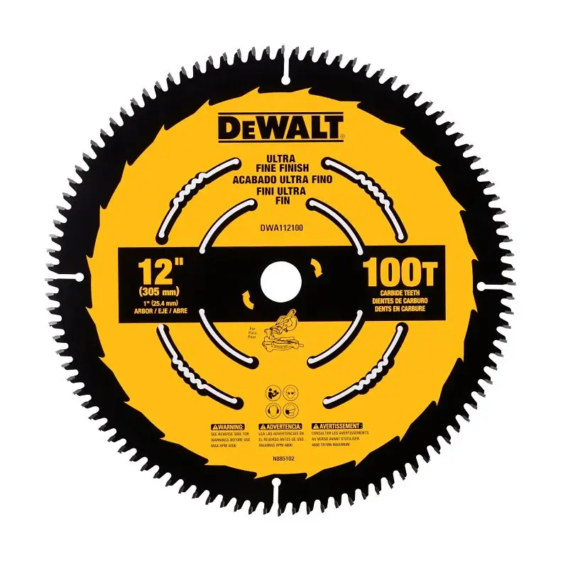 DEWALT DWA112100 Saw Blade, 12 Dia, 1 Arbor, 100-Teeth, Carbide Cutting Edge, Applicable Materials: Wood