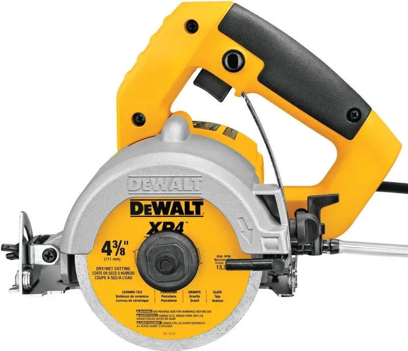 DEWALT DWC860W Tile Saw, 4-3/8 Blade, 1-3/8 at 90 deg, 3-1/8 Max D Cutting