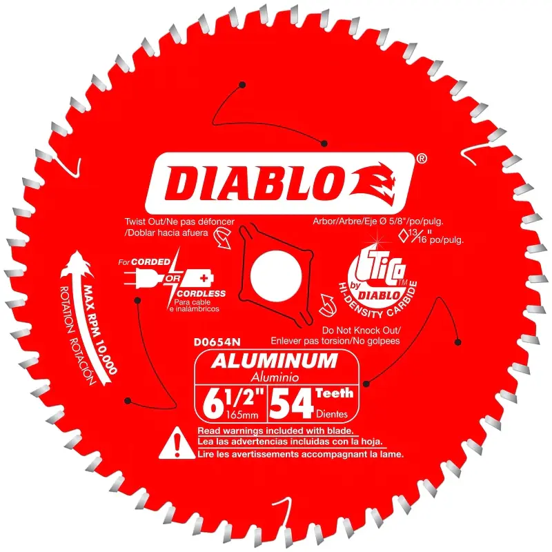 Diablo D0654N Circular Saw Blade, 6-1/2 Dia, 54-Teeth, 5/8 Arbor, Carbide Cutting Edge