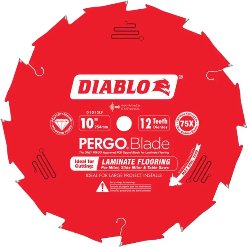 Diablo D1012LF Circular Saw Blade, 10 Dia, 5/8 Arbor, 12-Teeth, Polycrystalline Diamond Cutting Edge