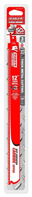 Diablo DS1208CF3 Reciprocating Saw Blade, 12 L, 8 TPI