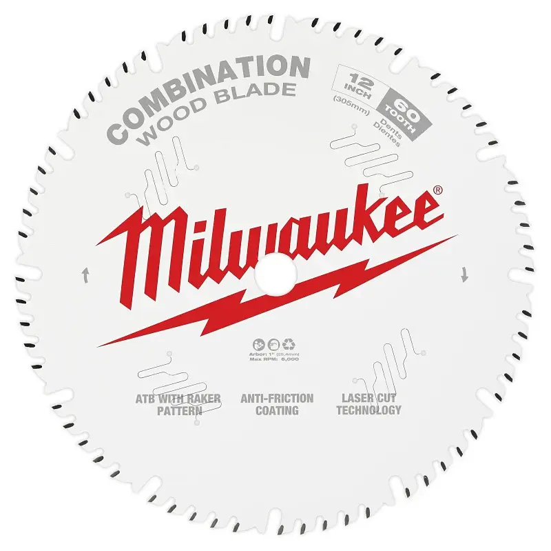 Milwaukee 48-40-1222 Circular Saw Blade, 12 Dia, 1 Arbor, 60-Teeth, Carbide Cutting Edge, 1/PK