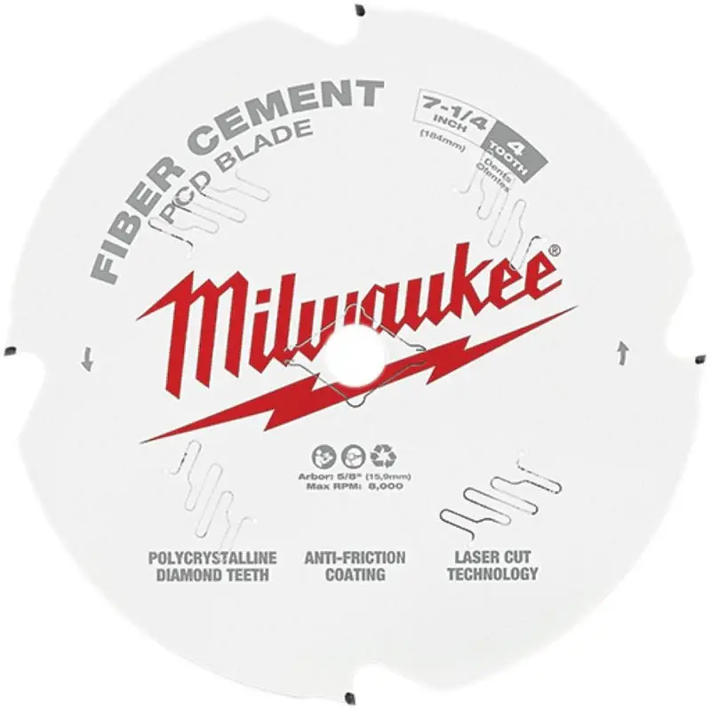 Milwaukee 48-40-7000 Circular Saw Blade, 7-1/4 Dia, 5/8 Arbor, 4-Teeth, Polycrystalline Diamond Cutting Edge