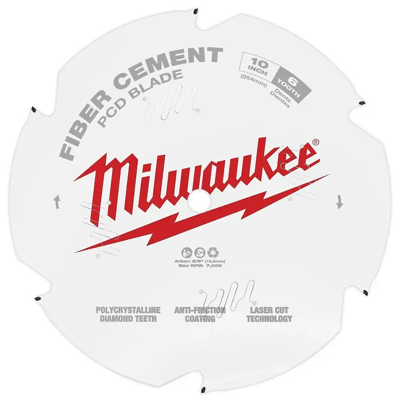 Milwaukee 48-40-7010 Circular Saw Blade, 10 Dia, 5/8 Arbor, 6-Teeth, Polycrystalline Diamond Cutting Edge