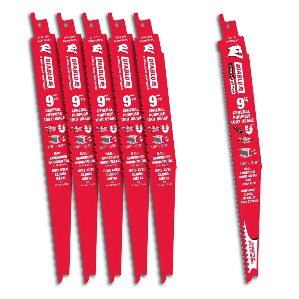 Reciprocating Saw Blade Metallic and Nail-Embedded Wood, 9'' x 8/14 TPI (6 Units)
