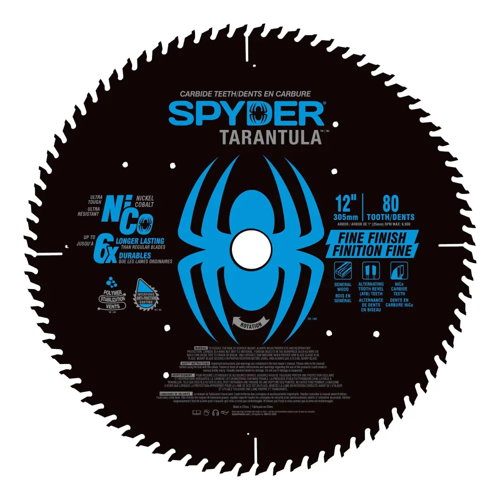 Tarantula Superior finish Saw Blade 80 Teeth Tungsten Carbide-Tipped, 12"