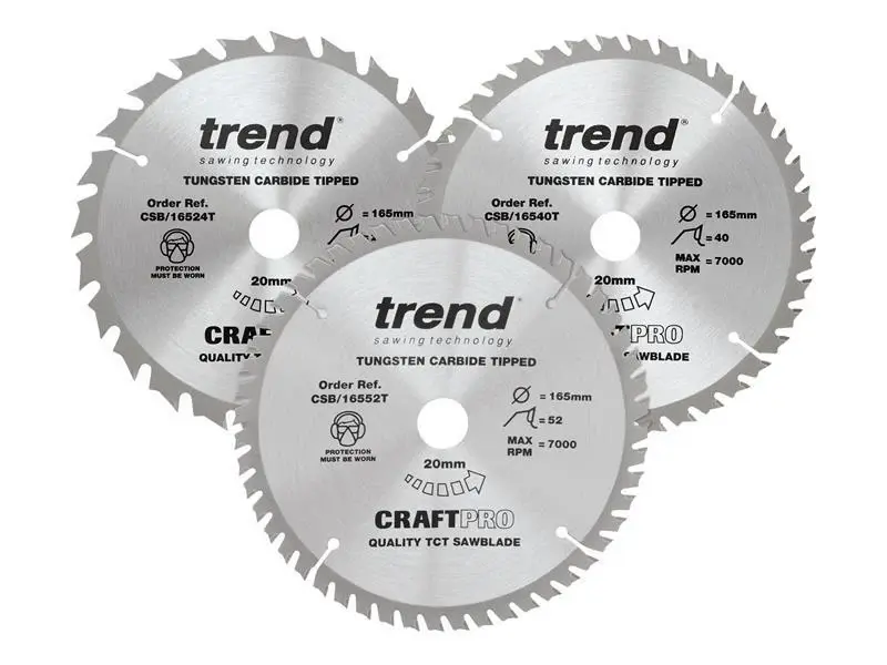 TREND CraftPro Battery-powered Saw Blade 165 x 20mm x 24T/40T/52T (Pack 3)
