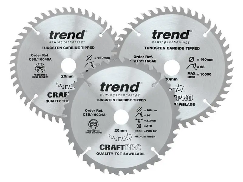 TREND CraftPro Plunge Saw Blade 160 x 20mm x 24T/48T (Pack 3)