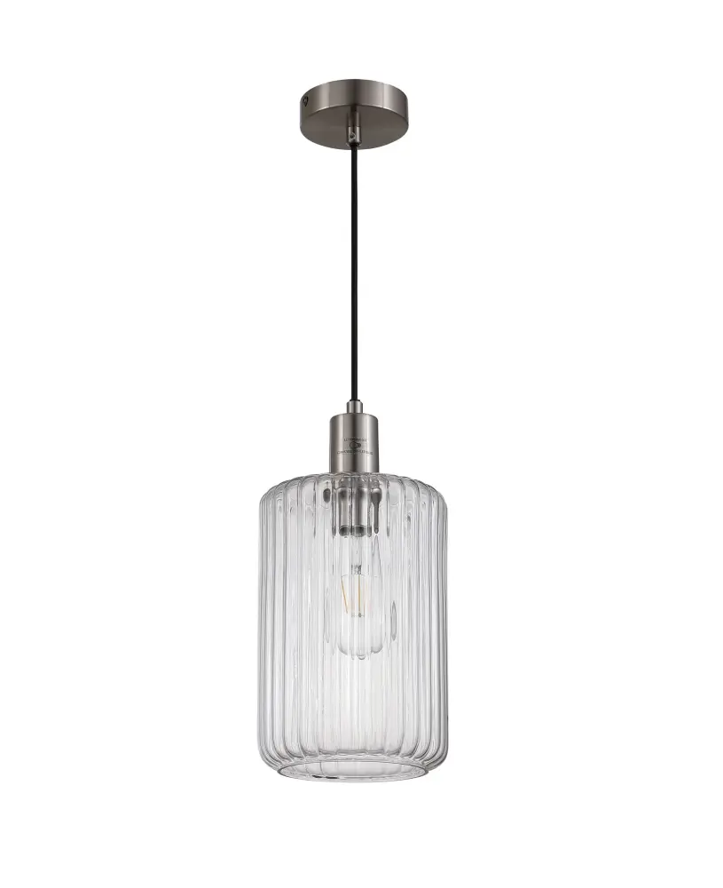 Holt 1 Airy Fluted Glass Pendant Stainless Steel Ceiling Light