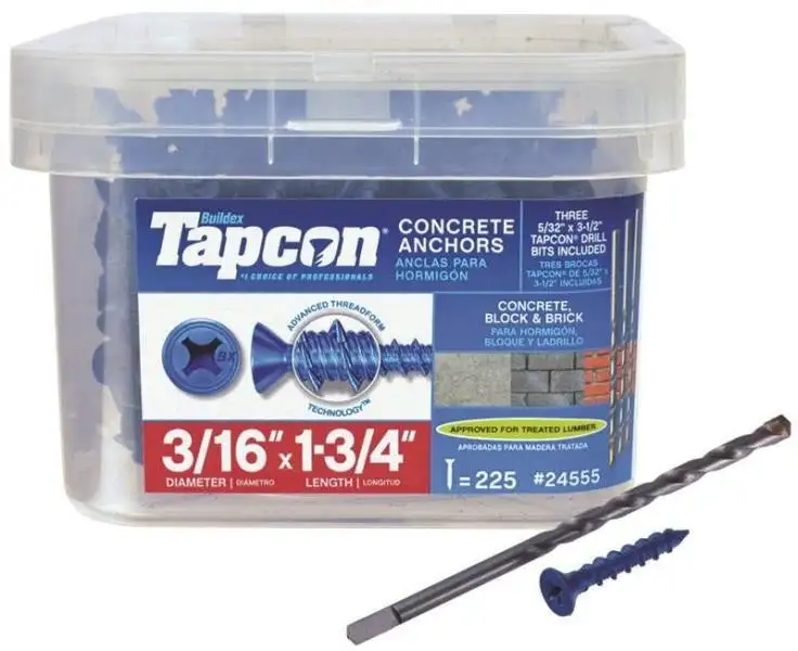 Tapcon 24555 Concrete Anchors 3/16 x 1-3/4 Inch 225 Piece Masonry and Concrete Applications