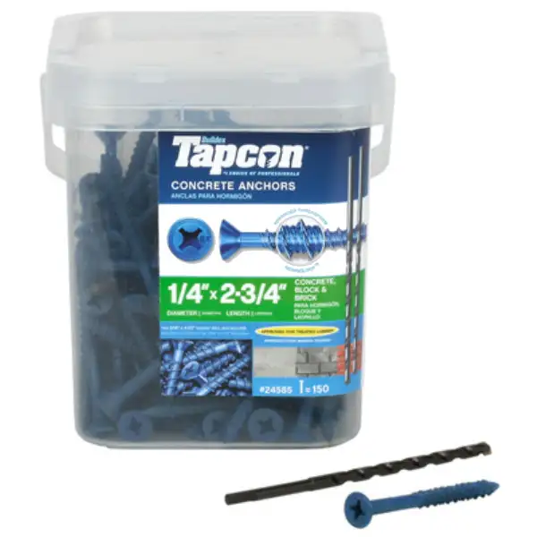 Tapcon 24585 Blue Climaseal Phillips Head Concrete Anchors 1/4 x 2-3/4 Inch 150 Pack Weather-Resistant Fastening