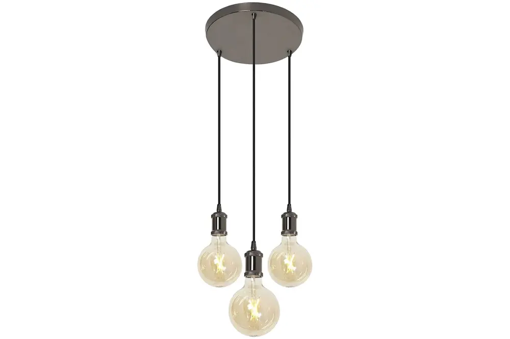 4lite Smart Wiz Connected Decorative 3 Light Circular Pendant Smart LED Bulb Blackened Chrome Finish E27 G125 Amber Coated...