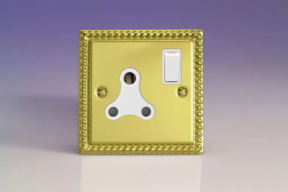 Cylinder Shade Varilight 1-Gang 15A Round Pin Plug Socket Georgian Warm alloy XGRP15AW