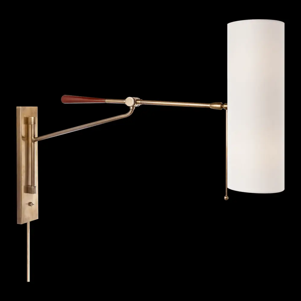 Frankfort Articulating Wall Light - Antique Brass & Mahogany Accents Flax Shade