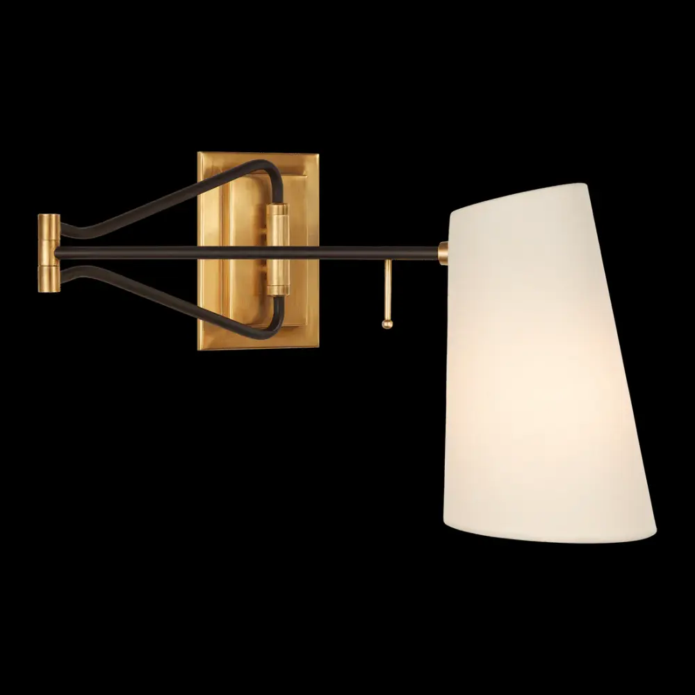 Keil Swing Arm Wall Light - Antique Warm alloy & Black Linen Shade Clear Glass Shade