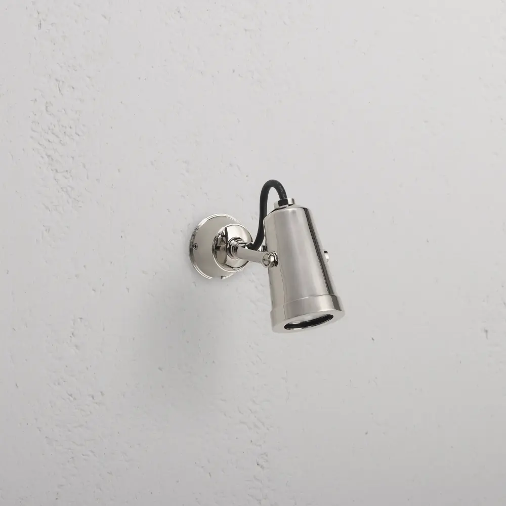 Plug- Swing Arm Cambridge Wall Spotlight – Glossy Nickel