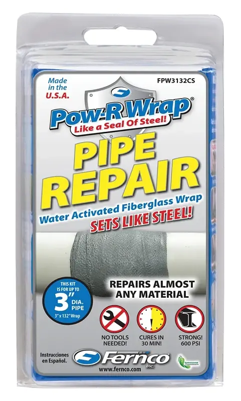 Pow-R Wrap FPW3132CS Pipe Wrap Repair Kit, 132 L, 3 W, Epoxy/Fiberglass, Graphite