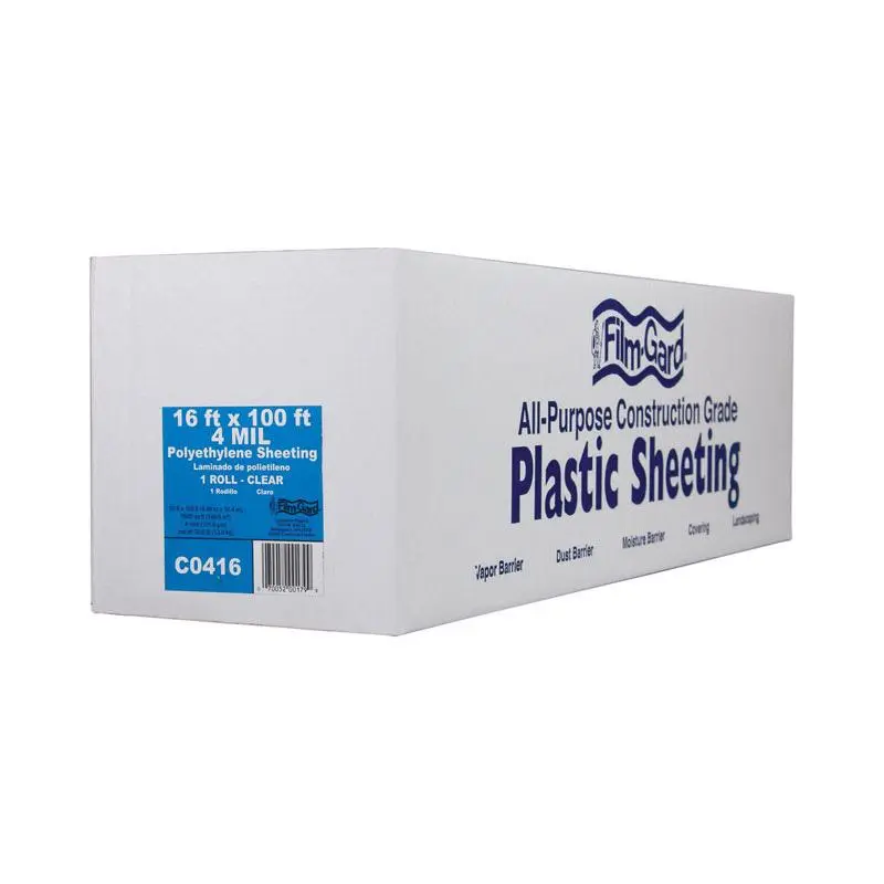Film-Gard Plastic Sheeting 4 Mil 16x100 Feet Clear Polyethylene Protective Cover