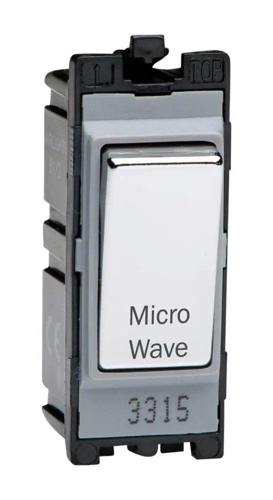 Paddle Rocker Varilight Engraved 20A 1-Way Double Pole Switch 'Microwave' PowerGrid Chromium G201DC.MW