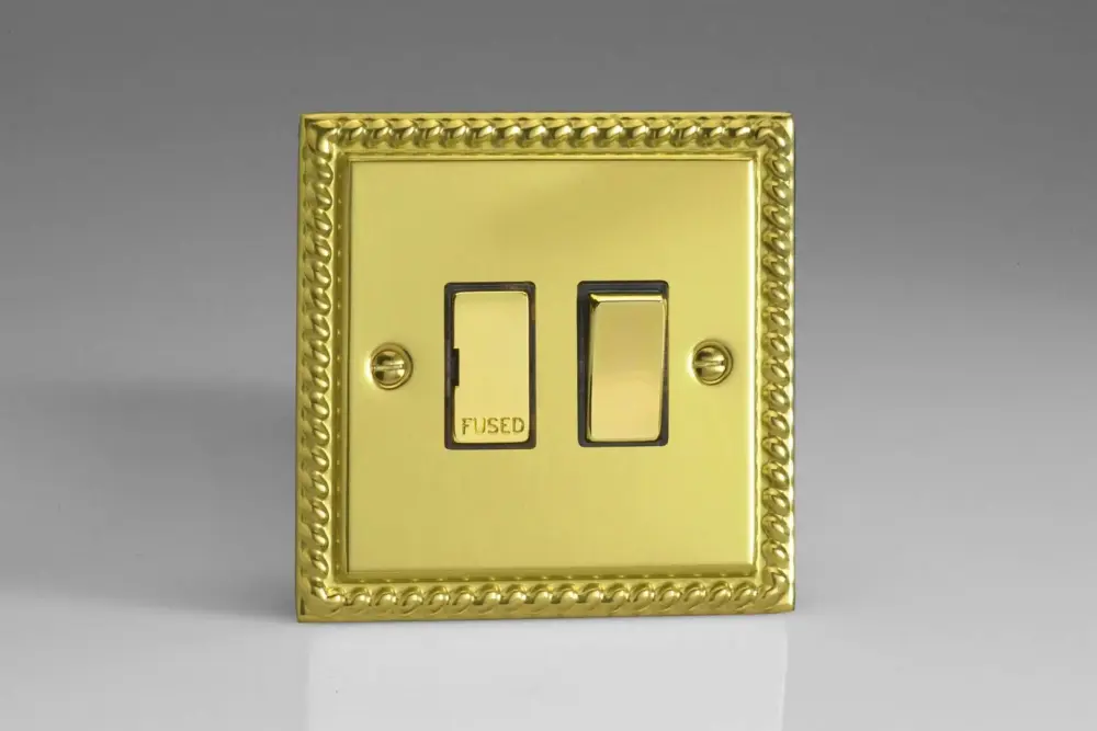 Varilight 13A Switched Fused Spur All-metal Inserts Georgian Brass XG6D