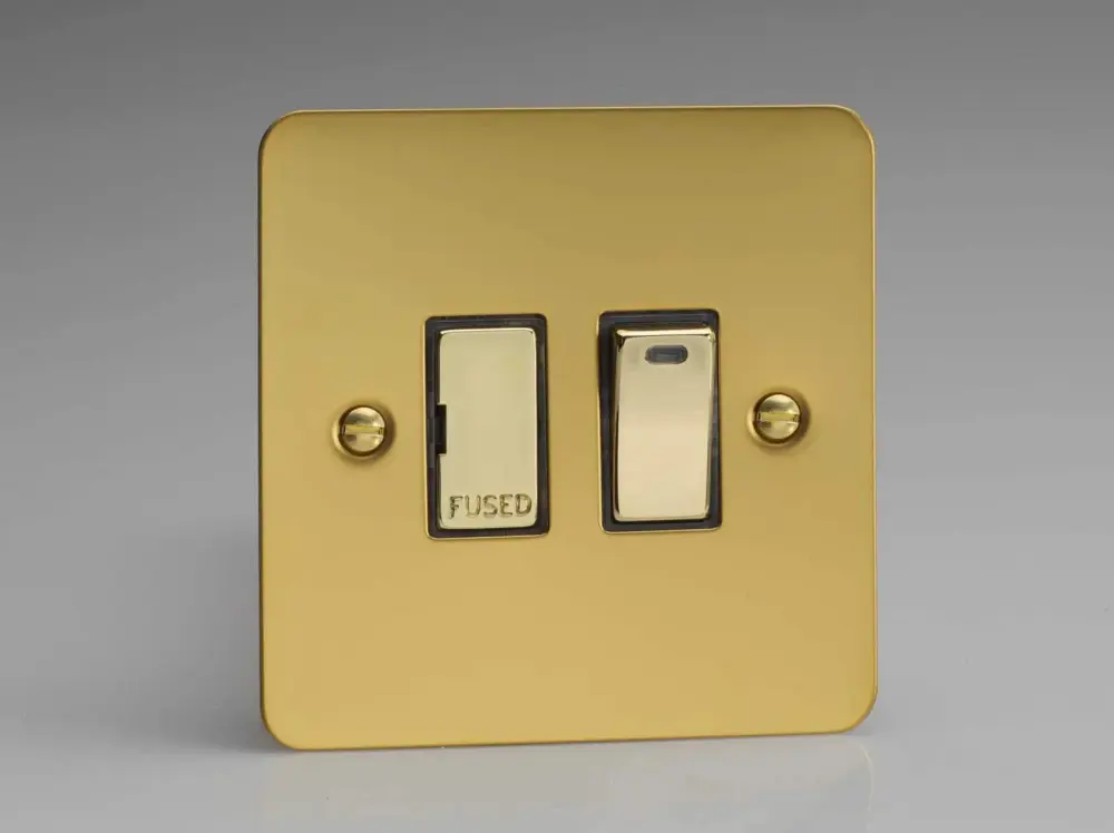 Varilight 13A Switched Fused Spur + Neon Metal Inserts Polished Warm alloy XFV6ND - Rocker Style