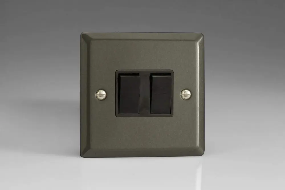 Varilight 2-Gang Intermediate 10A Light Switch Classic Graphite Ebony Inserts XP77B