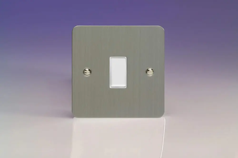 Varilight XFSBPW 1-Gang 10A Retractive Switch Brushed Steel Chalk Insert