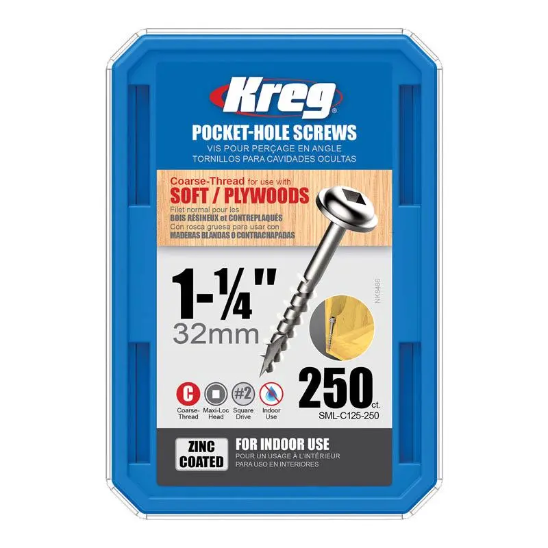 Kreg No. 7 X 1-1/2 . L Square Zinc-Plated Pocket-Hole Screw 500 ct - Medium Duty Fasteners