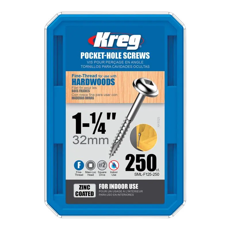Kreg No. 7 X 1-1/4 . L Square Zinc-Plated Pocket-Hole Screw 1200 ct - Bulk Wood Fasteners