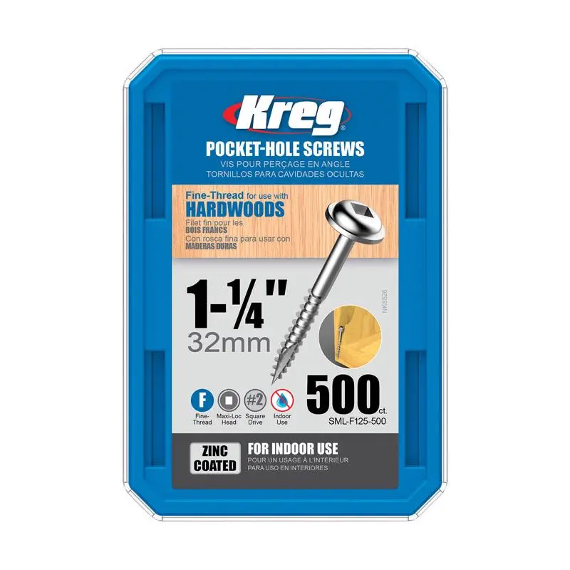 Kreg No. 7 X 1-1/4 . L Square Zinc-Plated Pocket-Hole Screw 250 ct - Small Project Fasteners